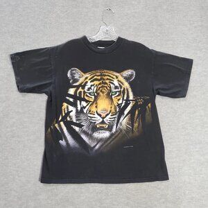 VINTAGE Tiger Women Top M Black Shirt Chaffee‎ Zoo Graphic Short Sleeve 90s READ